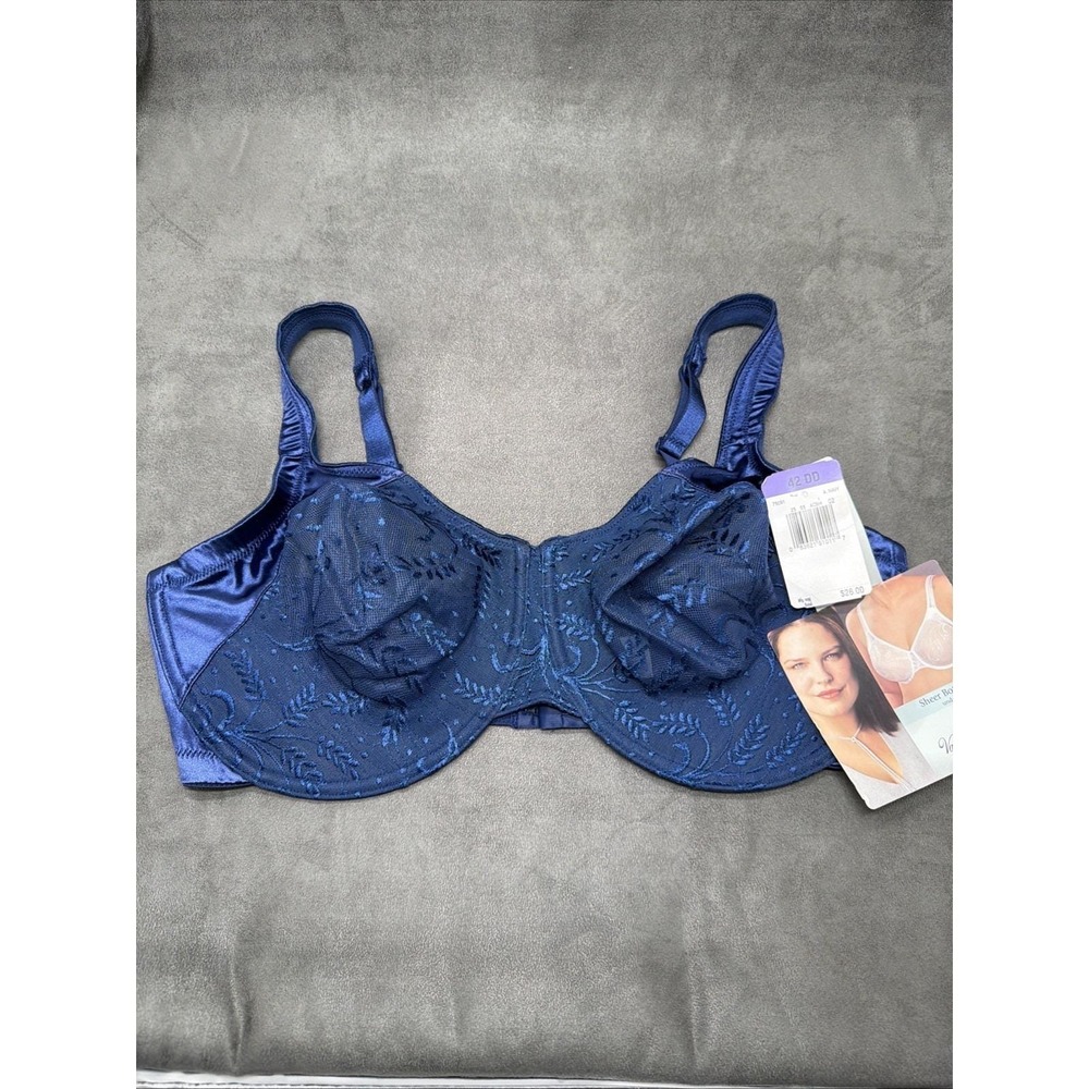 Vintage Vanity Fair Sheer Botanical 75091 Underwire Lace Bra Navy Size 42DD